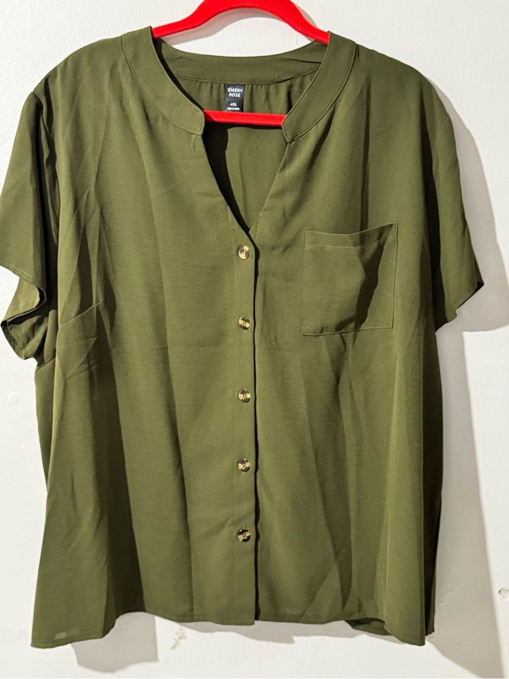 Olive Green Short-Sleeve Button Front Shirt Sz 4XL Office Casual resort wear